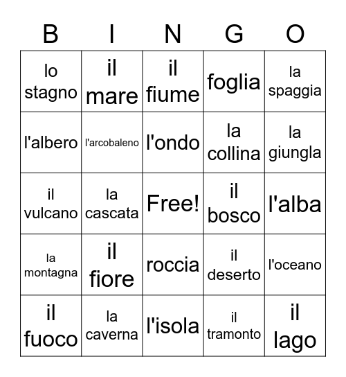 la natura- santiago Bingo Card