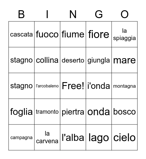 la natura Bingo Card