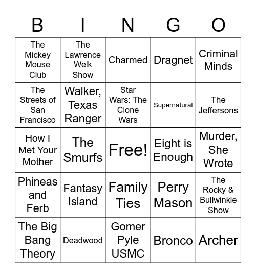 TV Theme Songs - 006 Bingo Card