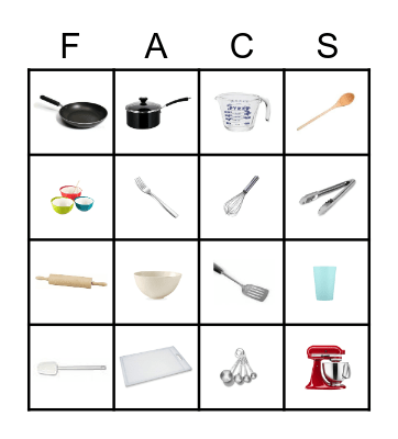 Kitchen Equipment Bingo Card