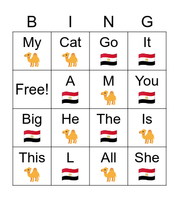 Egypt Bingo Card