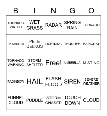 THUNDERSTORM BINGO Card