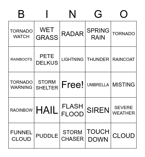 THUNDERSTORM BINGO Card