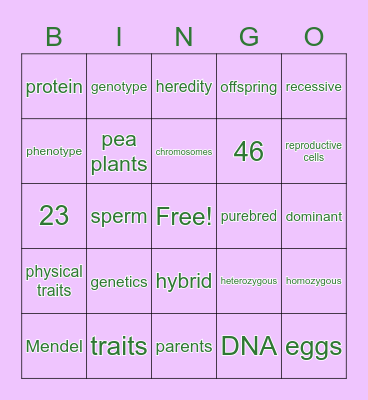 Genetics Bingo Card