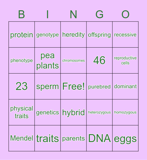 Genetics Bingo Card
