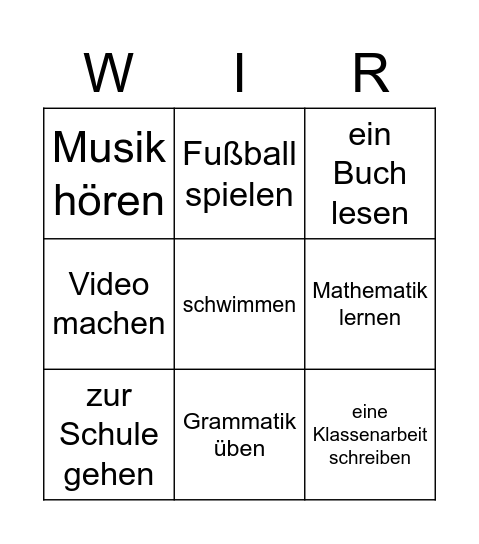 Was hast du diese Woche gemacht? Bingo Card