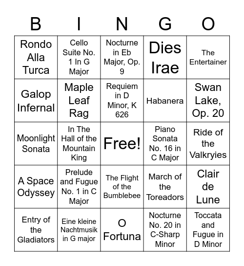 Music Bingo - Iconic Classics Bingo Card