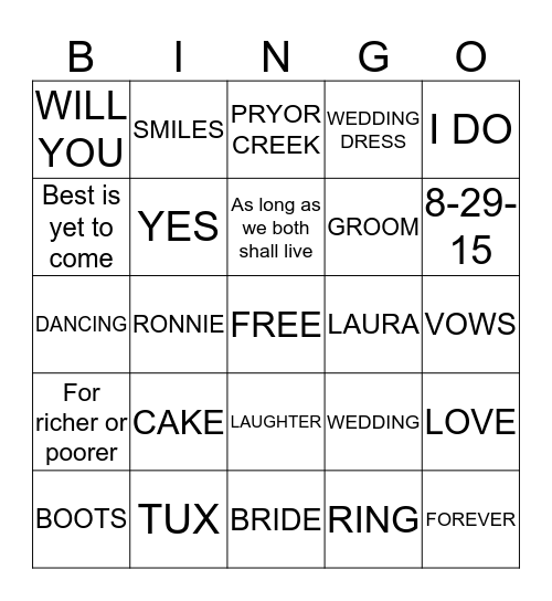 LAURA AND RONNIE Bingo Card