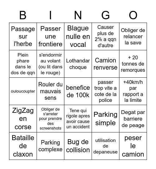 ETS 2 Random Edition Bingo Card
