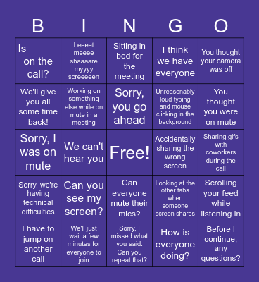 Work Meeting BINGO Card