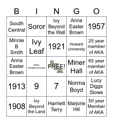 ALPHA KAPPA ALPHA SORORITY, INC. Bingo Card