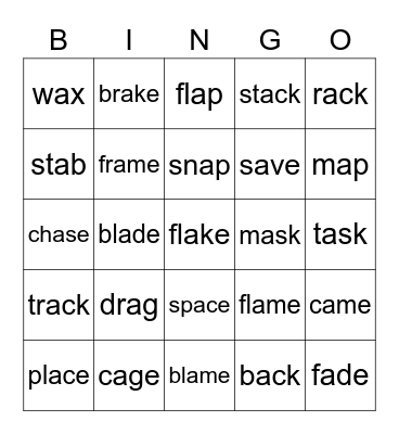 Long a/ Short a Bingo Card
