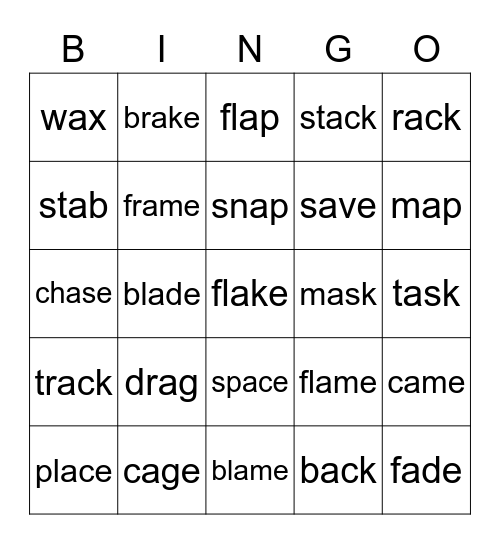 Long a/ Short a Bingo Card