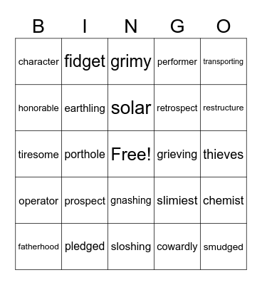 7th Period Bingo Card