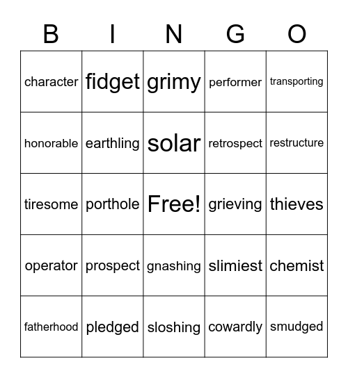 7th Period Bingo Card