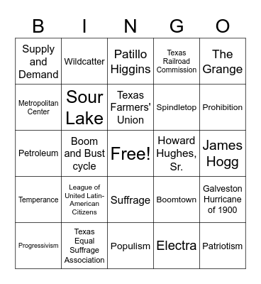 Age of Oil Bingo Card