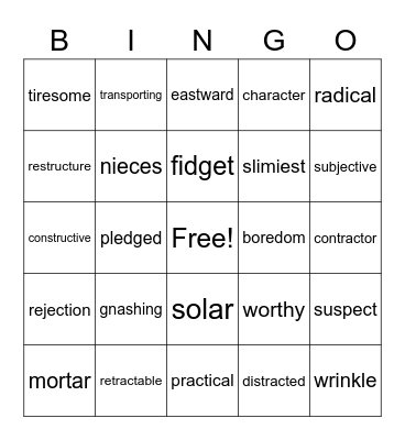 7th Period Bingo Card