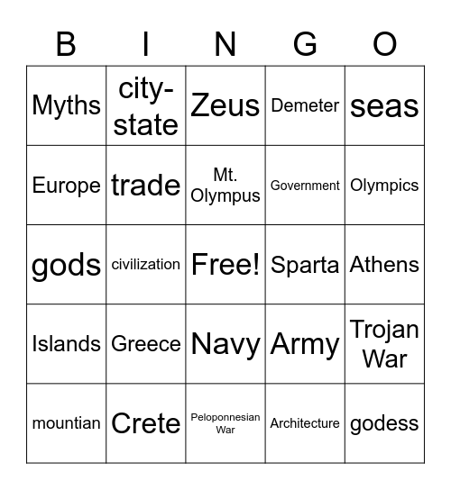 Ancient Greece Bingo Card