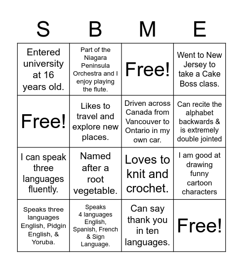 Student Buddy Mixer Event Bingo Card