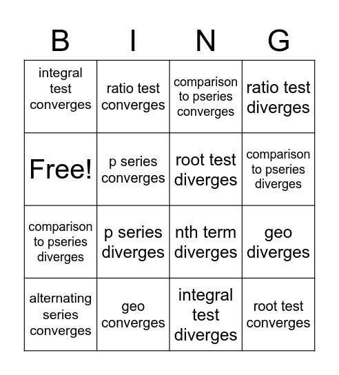 Series Tests Bingo Card