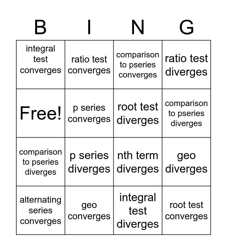 Series Tests Bingo Card