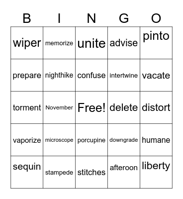 James Spelling Bingo Card