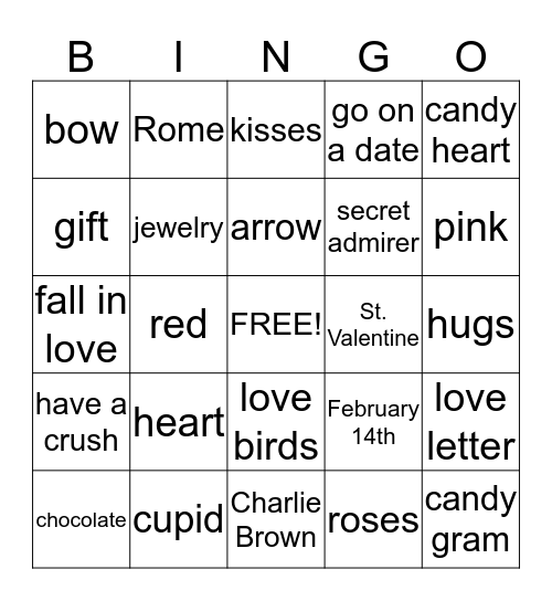 Valentine's Bingo Card