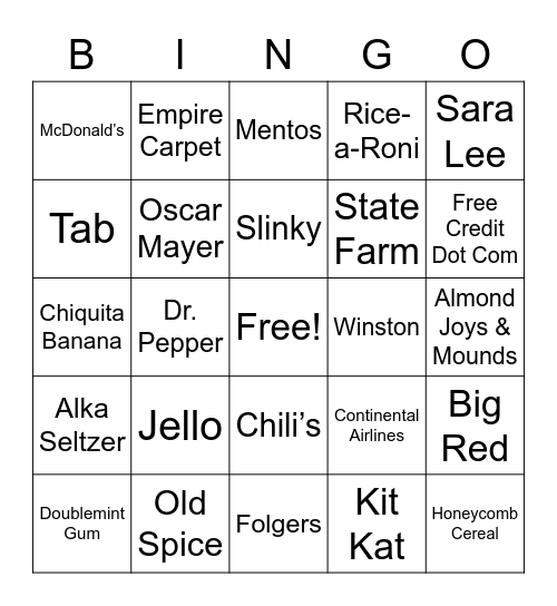 TV Jingles - 01 Bingo Card