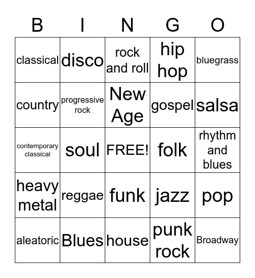 Music Bingo Card