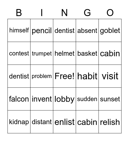 Multisyllable Words Bingo Card