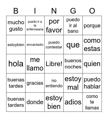 spanish common phrases Bingo Card