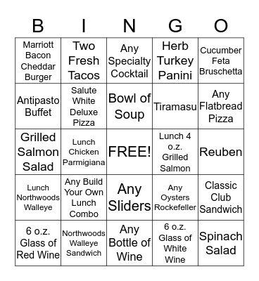 Salute Lunch Bingo!  Bingo Card