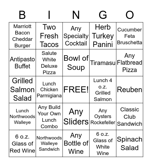 Salute Lunch Bingo!  Bingo Card