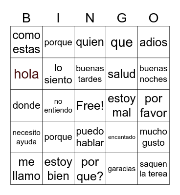spanish common phrases Bingo Card