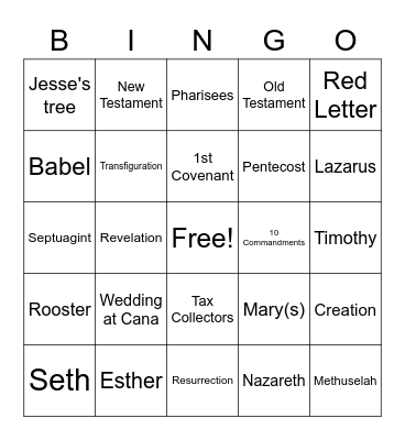 Bible Bingo Card