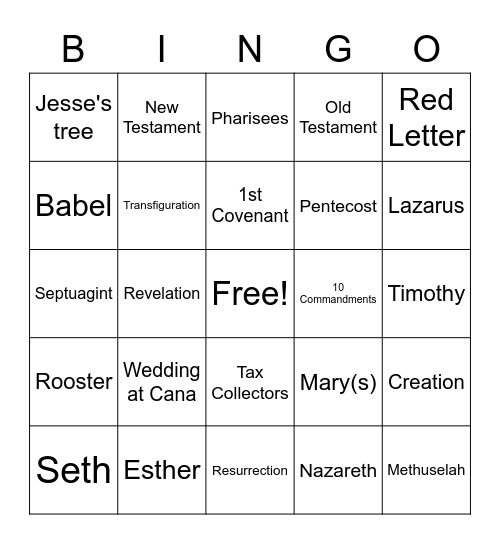 Bible Bingo Card