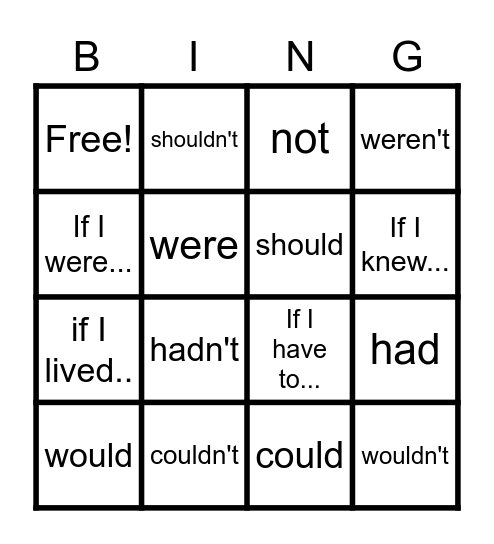 Second Conditional Bingo Card