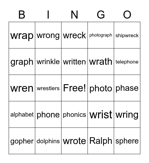 Phonics Bingo Card