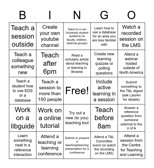 T&L Bingo (Librarian) Bingo Card