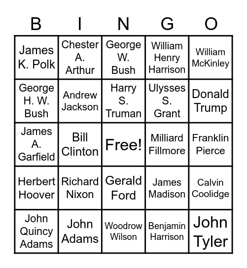 Presidential Bingo Card