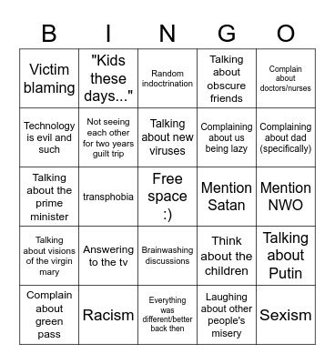 Conservative People bingo Card