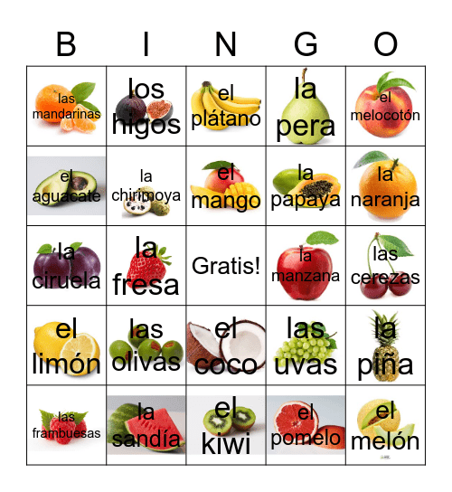 Las Frutas Bingo Card