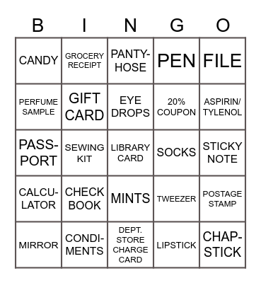 What's in Your Purse/Bag? Bingo Card