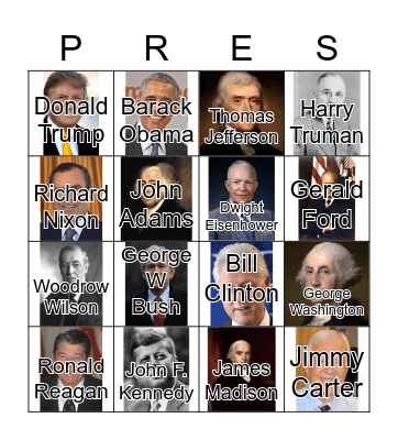 President's Day Bingo Card