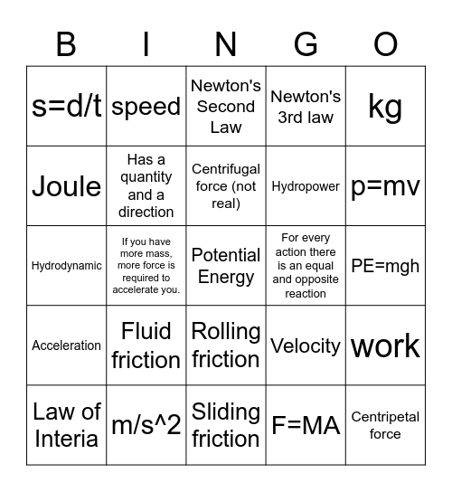 Motion Bingo Card