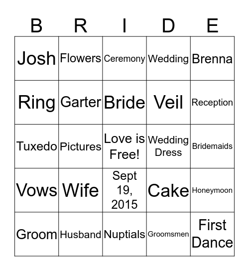 Brenna's Bridal Bingo Card