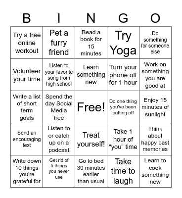 Freeland Group Restaurants Mental Health Bingo Card