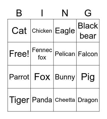 Animals Bingo Card