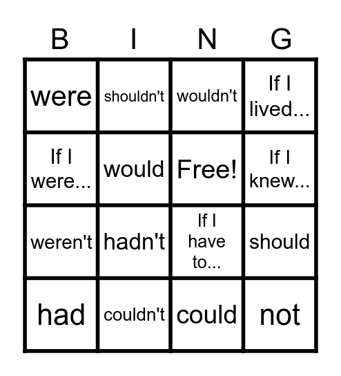 Second Conditional Bingo Card