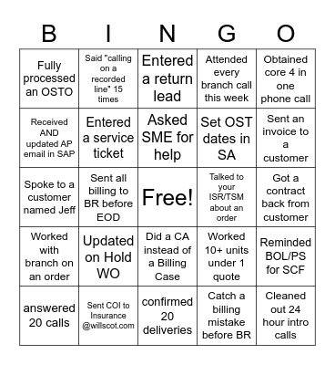 WOR bingo Card